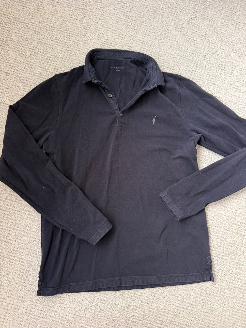 All Saints Men's Long Sleeve Polo in black